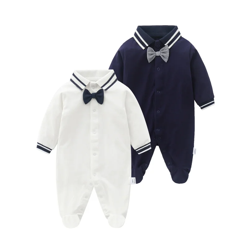 

Spring and autumn new long-sleeved gentleman coat, wrapped foot baby onesie, new born baby clothes pajama romper