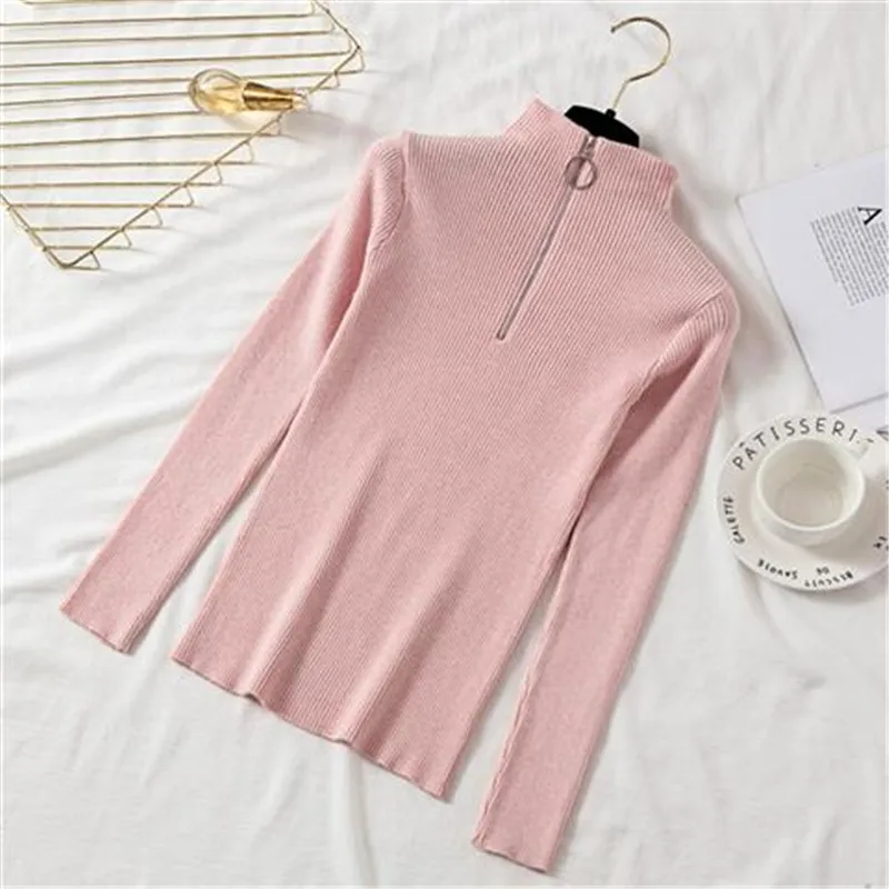 Женский короткий свитер на молнии с высоким воротником и длинным рукавом