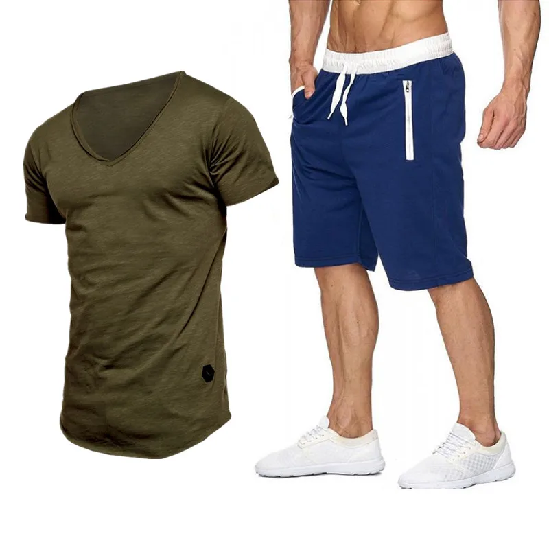 

2021 New Solid Color Men's Summer Light And Breathable Fitness Sports Suit