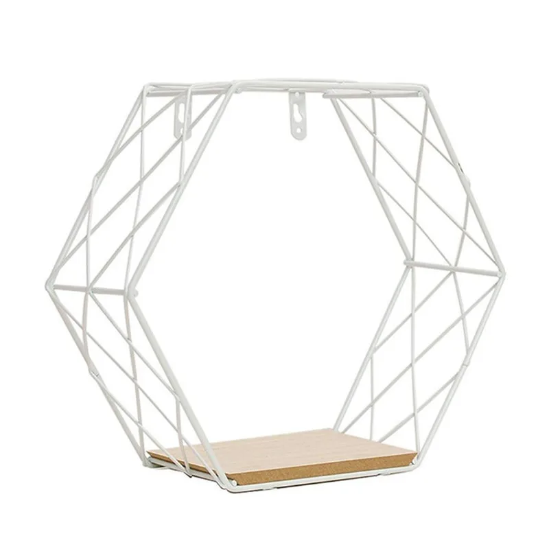 

Iron Hexagonal Grid Wall Shelf Wall Mounted Racks Nordic Style Hollow Out Modern Geometry Display Racks Storage Holders 2021 New