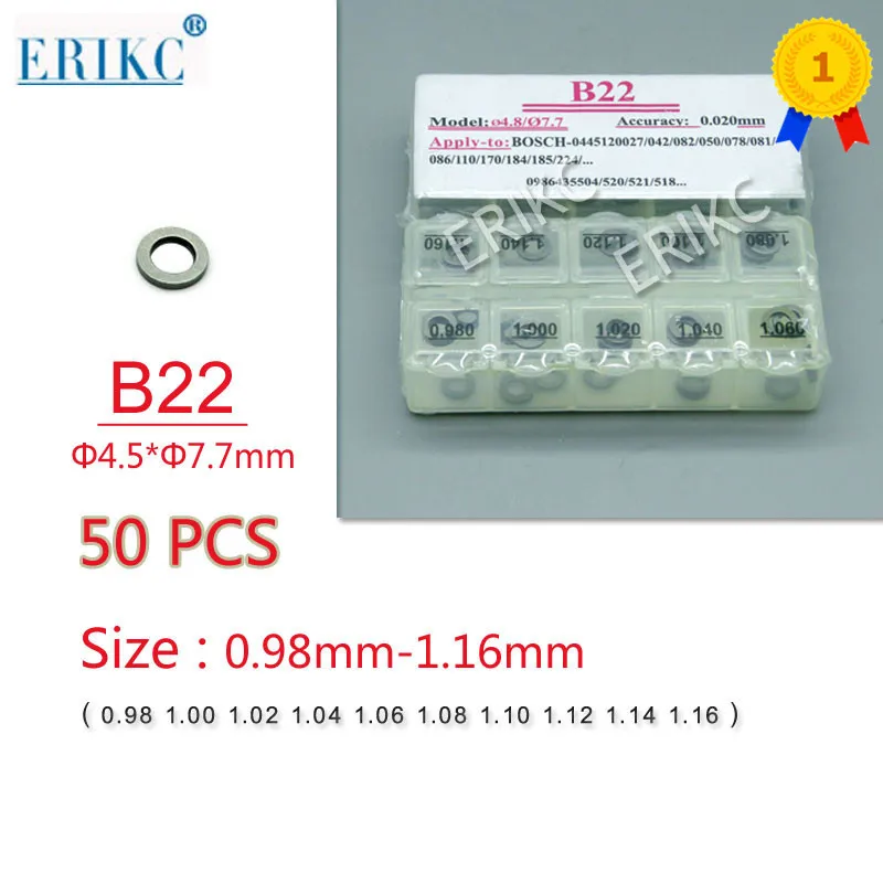 

50PCS ERIKC High Injector adjustment Shims B22 Size 0.98mm-1.16mm Accuracy Adjusting Shims Common Rail Injector Shims for Bocsh
