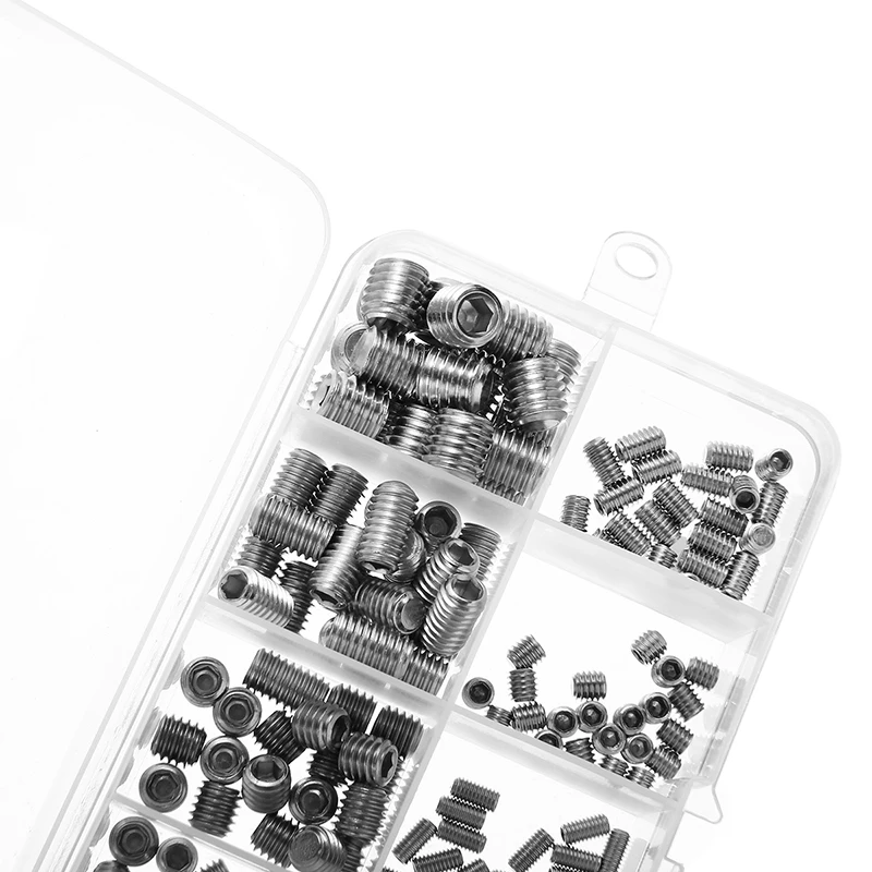 

300pcs/set Stainless Steel Head Socket Hex Grub Screw Assortment Cup Point Set Metric Standard With Plastic Box