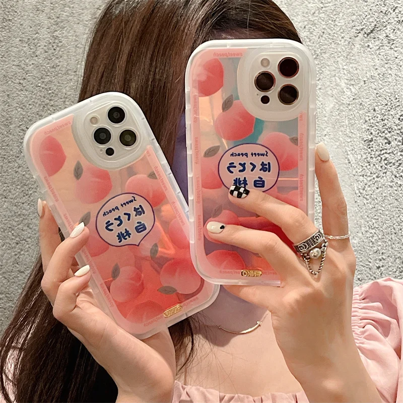 

Cartoon Cute Juicy peach Fashion Cool Laser Colorful Soft Case For iPhone 13 12 11 Pro XS Max X XR 7 8 Plus Shockproof Cover