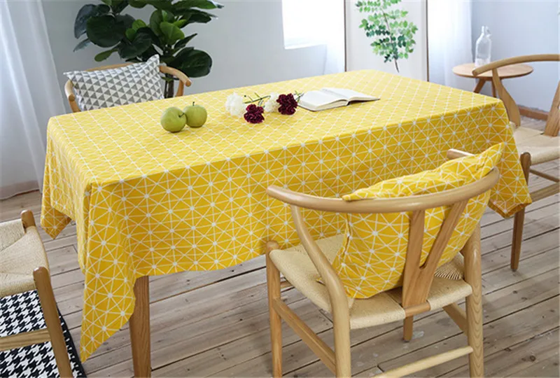 

Yellow Geometric Tablecloth Cotton Linen Wedding Party Decor Table Cover Home Decorative Rectangular Table Cloth