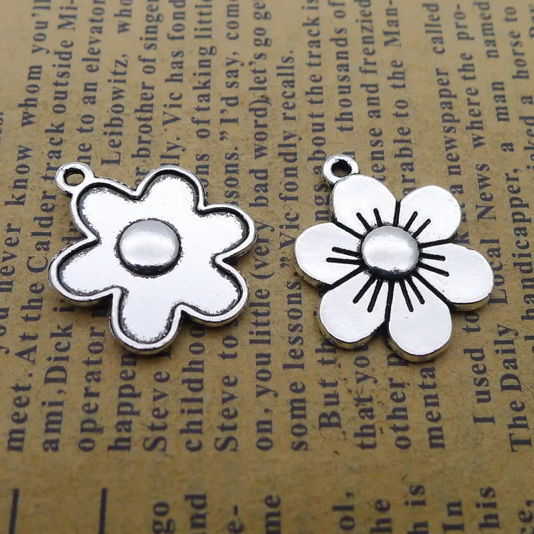 

10pieces/lot 17*22mm Antique silver color Metal Flower charm Botany Pendant Necklace Bracelet Diy handmade jewelry making
