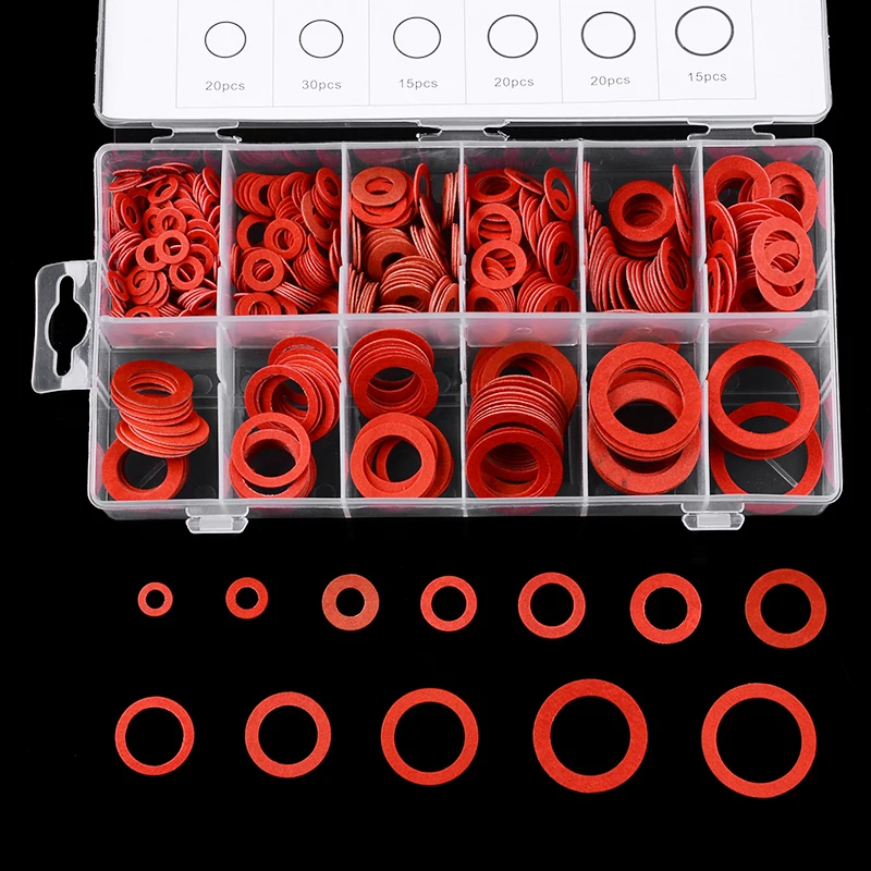 600pcs 12 Sizes Red Steel Paper Fiber Flat Washer Kit Insulation Washer Gasket Nut & Bolt Set With Plastic Box