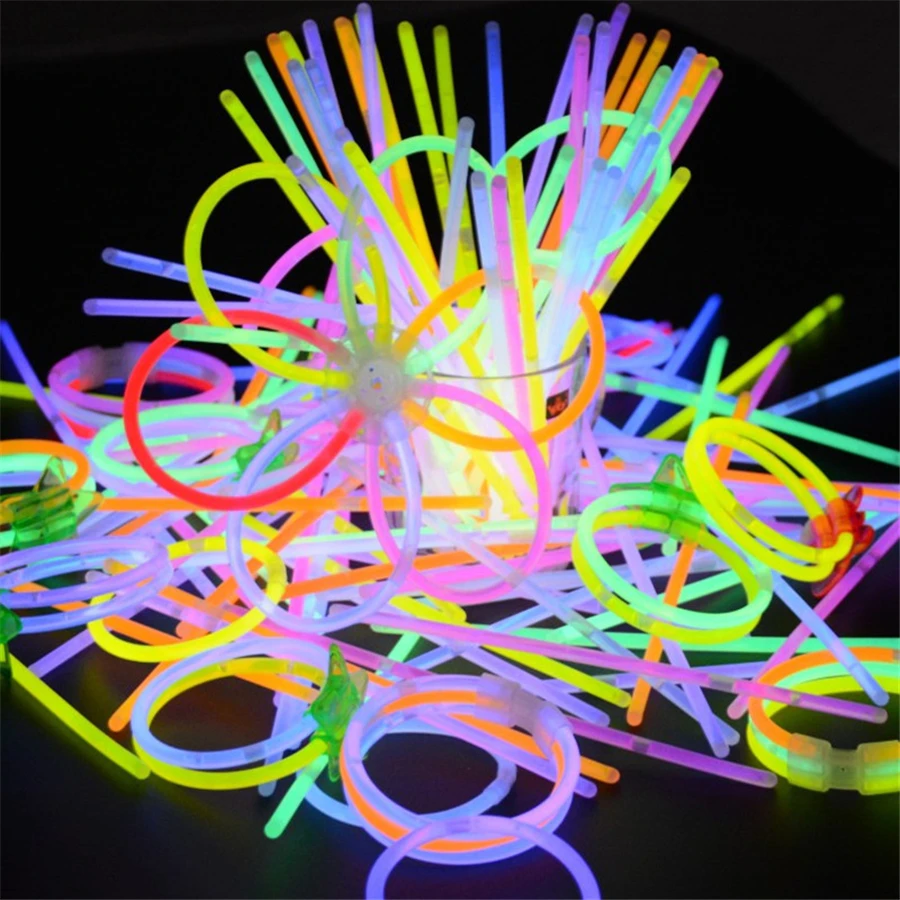 100 Pcs Party Neon Glowstick Light Stick Kids Funny Glow Toys in the Dark Fluorescent Bracelet Toy For | Дом и сад