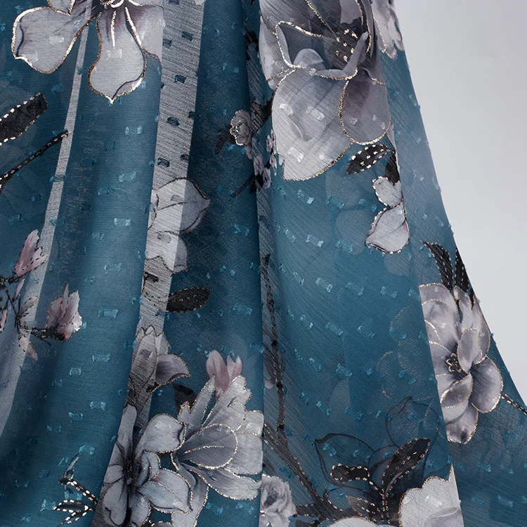 

1meters/lot Fashion Bronzing Plum Pattern Printed Chiffon Fabric, Soft Chiffon Tulle Dress Shirt Fabric Diy Cloth