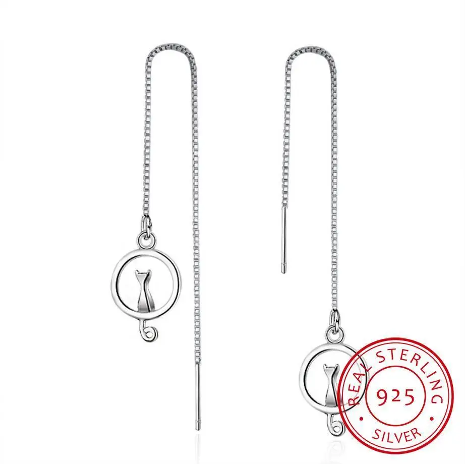 Женские серьги-кисточки из стерлингового серебра 925 пробы с кулоном в виде кошки