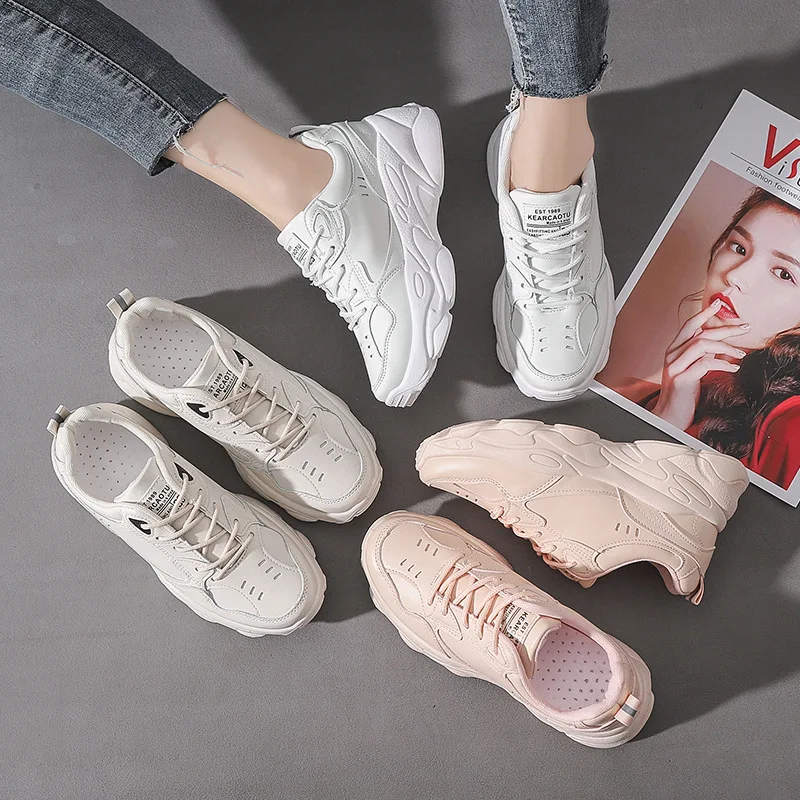 Женские кроссовки Весенняя модная обувь на плоской платформе Белые женские