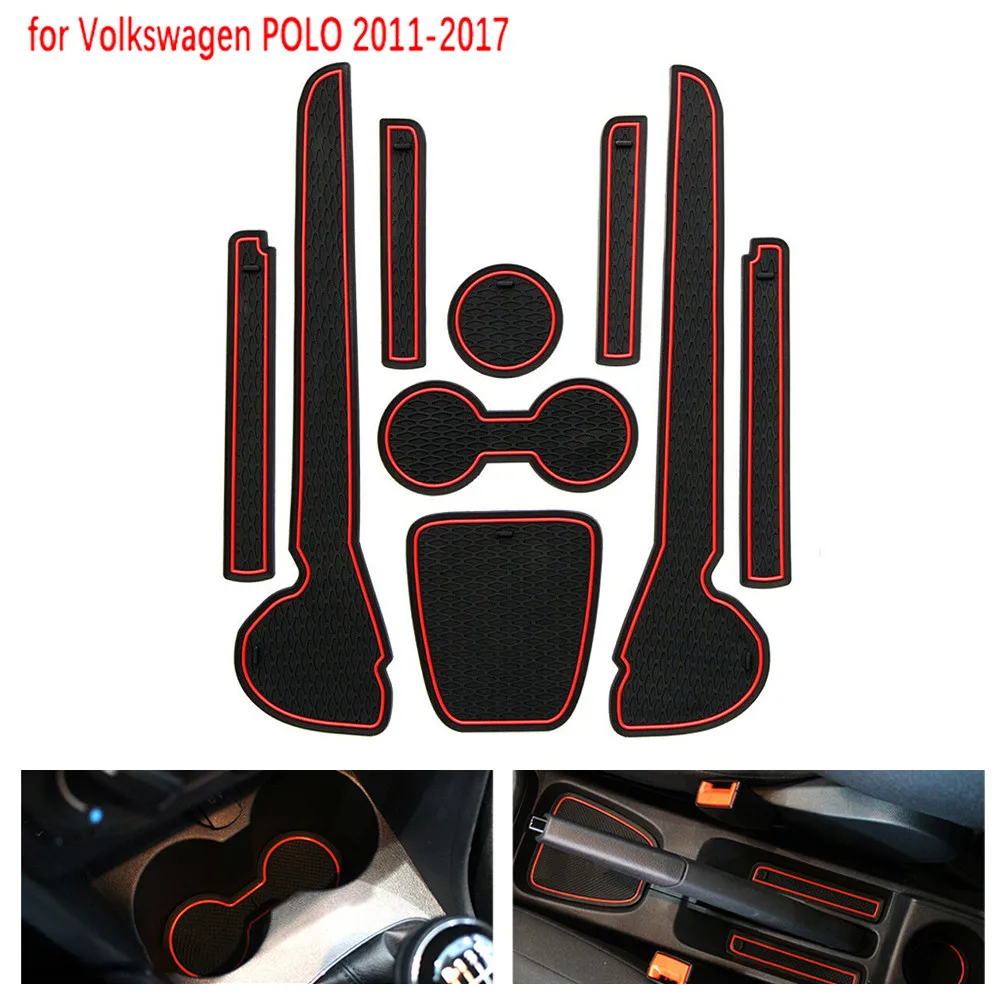 

9pcs/set Nine Pieces In Red Door Slot Mat Rubber Cup Holder Non-slip Mat Interior Accessories Automotive Interior Stickers
