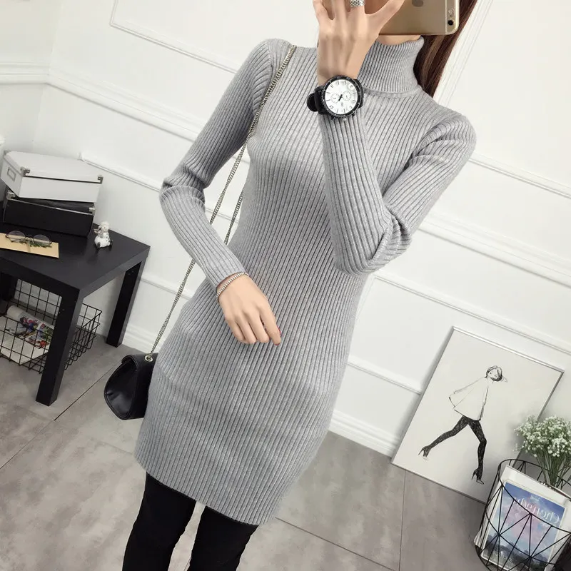 Водолазка пуловер зима Корейская мода осень длинный свитер женская одежда 2020