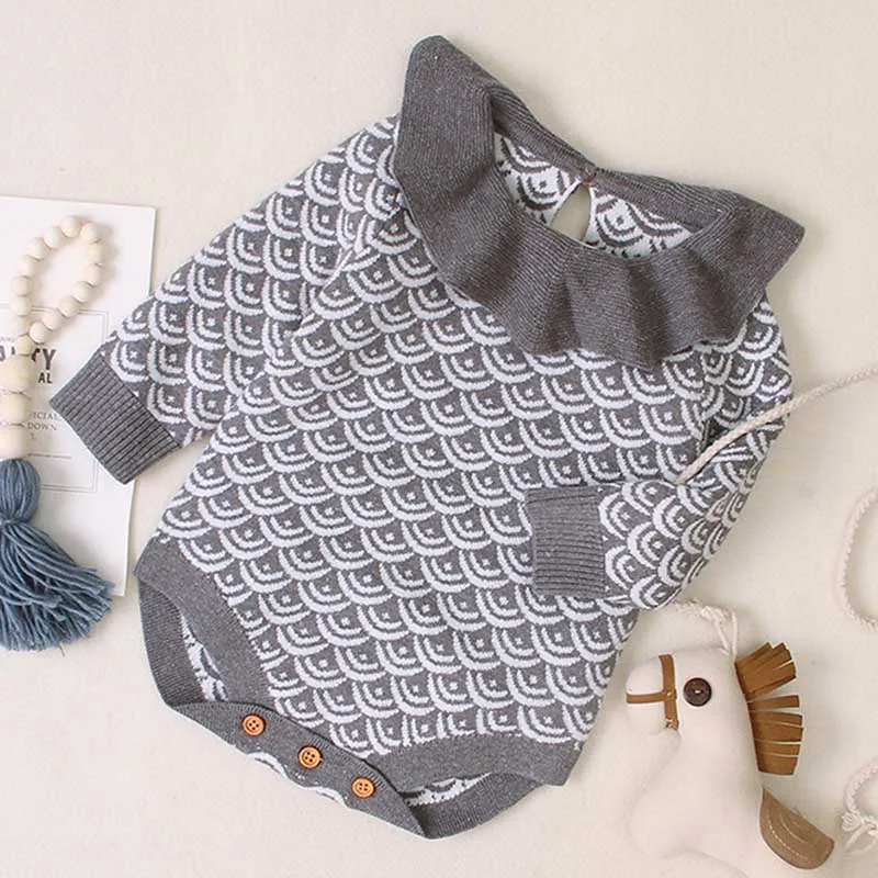 

0-24M Newborn Toddler Baby Girls Princess Knitted Sweater Bodysuit Soft Tops Winter Warm Ruffle Long Sleeve Jumpsuit
