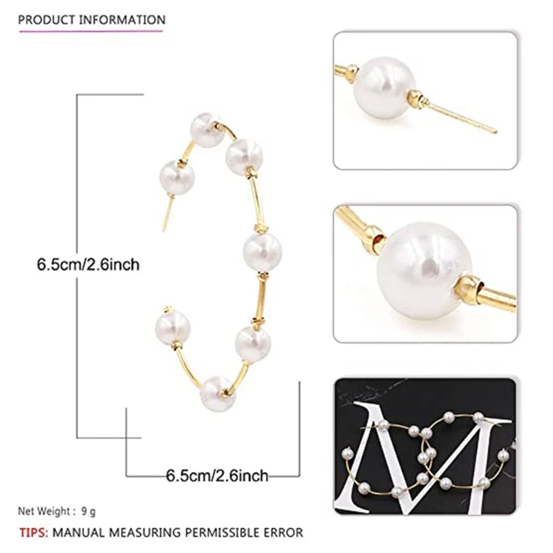 

6 Pairs Pearl Hoop Earrings Dangle Drop Earrings Artificial Pearl Beaded Earrings for Women Hypoallergenic Earrings Jewelry Gift