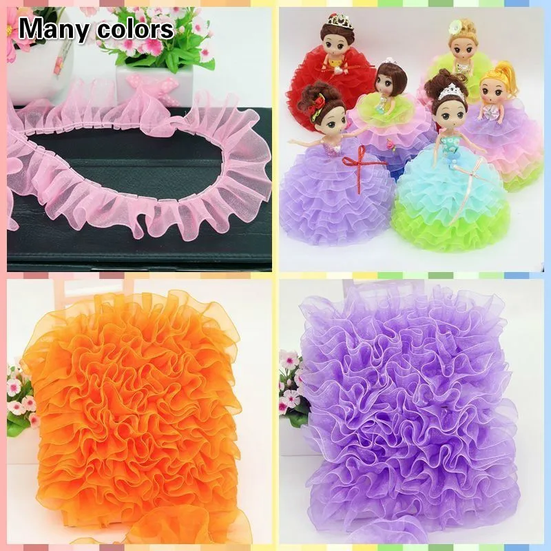 Organza Crumpled Ruffled Tulle Lace DIY Children's Toy Doll Clothes Hat Dress Pet Bib Baby Crib Clothing Fluffy Skirt Hem Trim