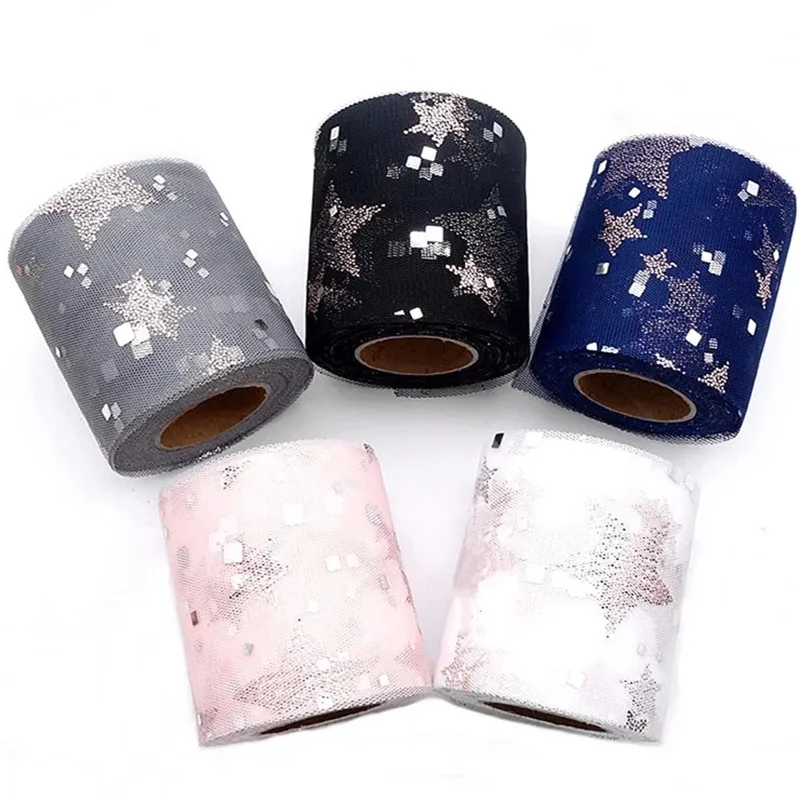 25 ярдов блестящая золотая звезда Тюлевая катушка ткань с блестками для рукоделия