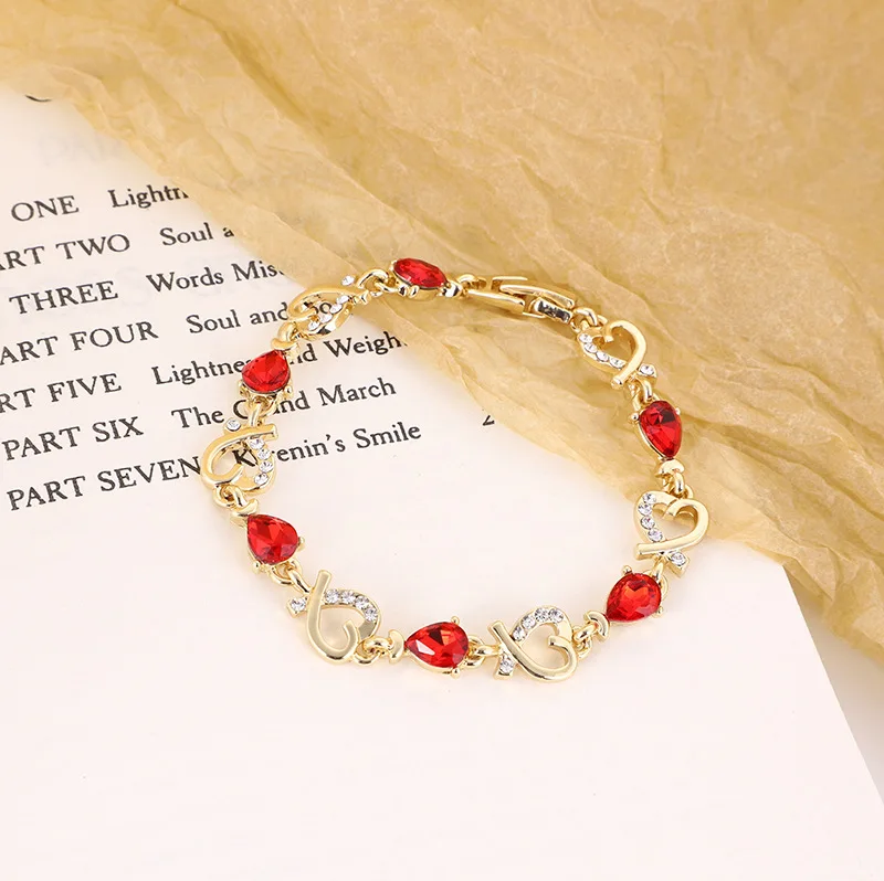 

Luxury Female Rainbow Crystal Bracelet Trendy Gold Color Open Bracelets For Women Charm Love Heart Zircon Party Bracelet