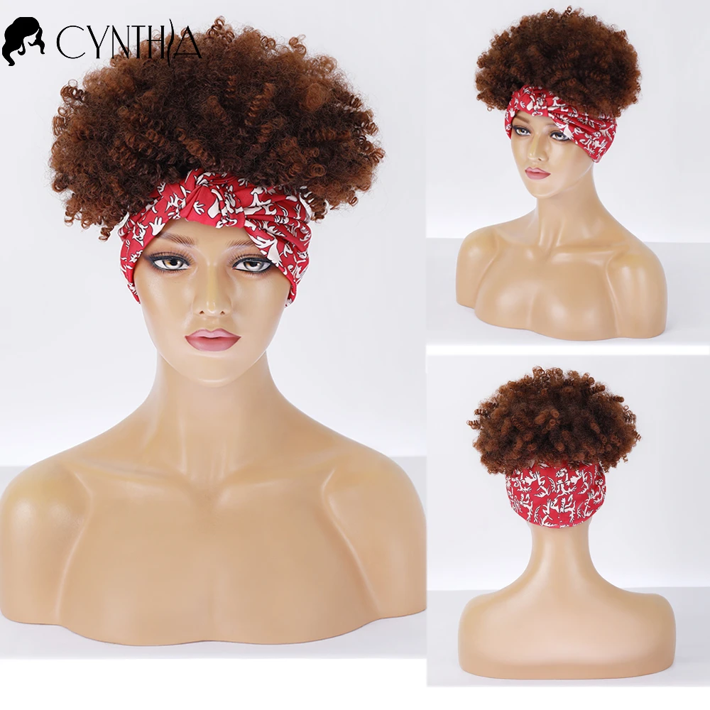 

Повязка на голову кудрявые короткие Омбре синтетический парик для черных женщин термостойкий афро тюрбан искусственные волосы головные па...