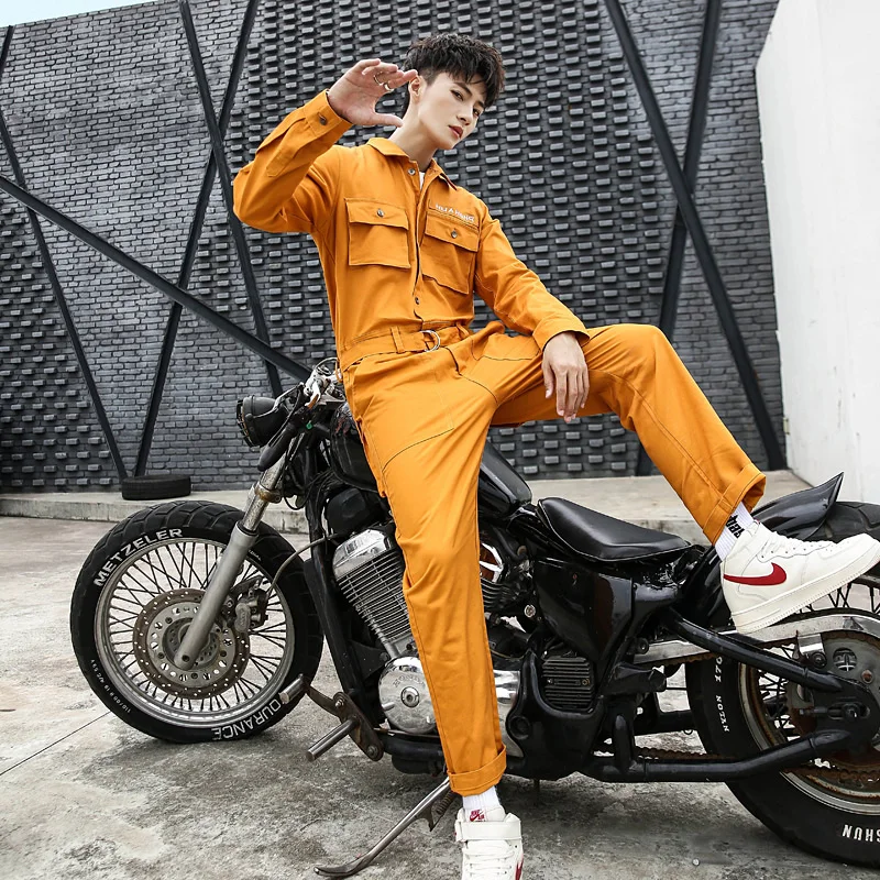 Men Cargo Pants Safari Style Boys Jumpsuits Male one-piece Bodysuit 95% Cotton M L XL XXL BLACK ORANGE KHAKI | Мужская одежда