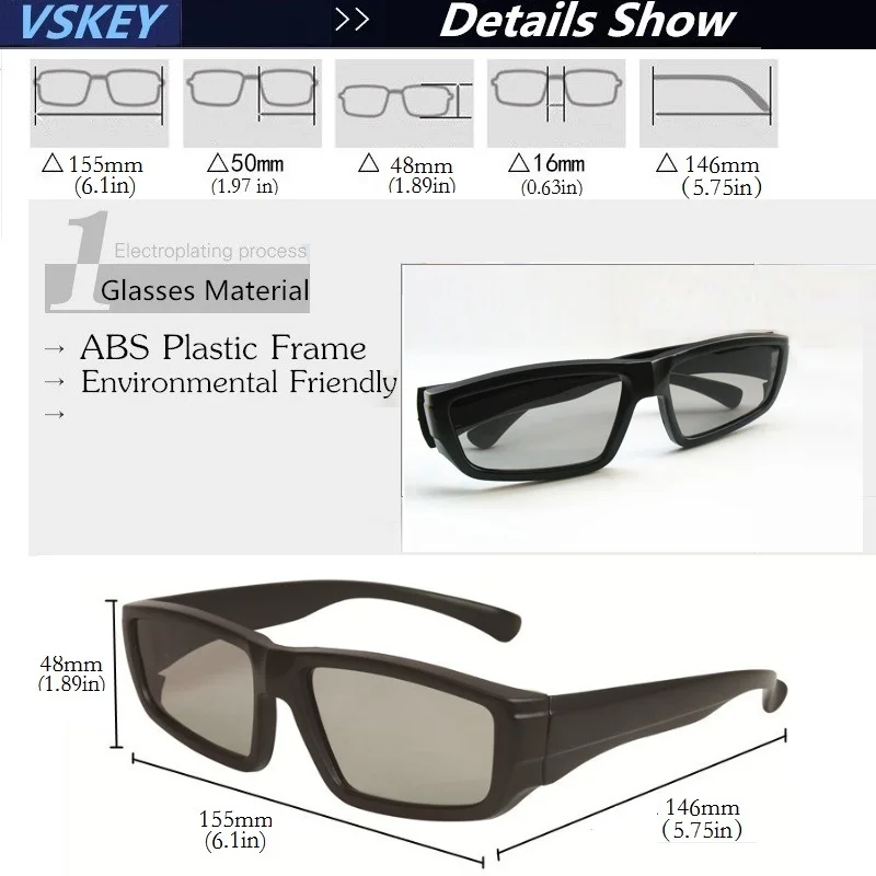 VSKEY 3 шт. поляризованные Пассивные 3D очки для кинотеатров RealD киносистема