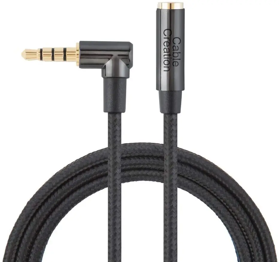 

3.5mm Male to Female TRRS Audio Stereo Cable Right Angle Auxiliary HiFi Cable with Phone/Tablet/PS4 Headset support Microphone