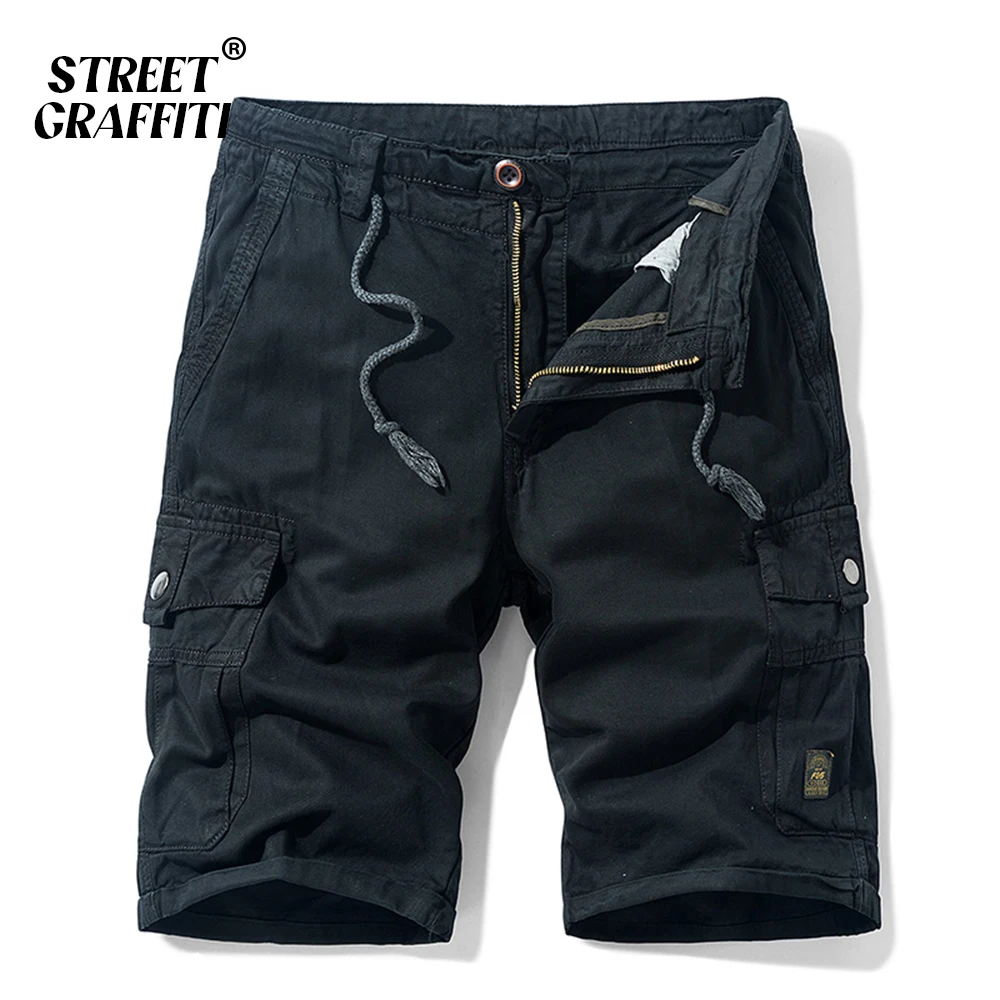 

Cargo Shorts Men Spring Summer Breeches Cotton Bermuda Solid Denim Casual Fashion Multi-Pocket Pants Clothing Men’s Cargo Short