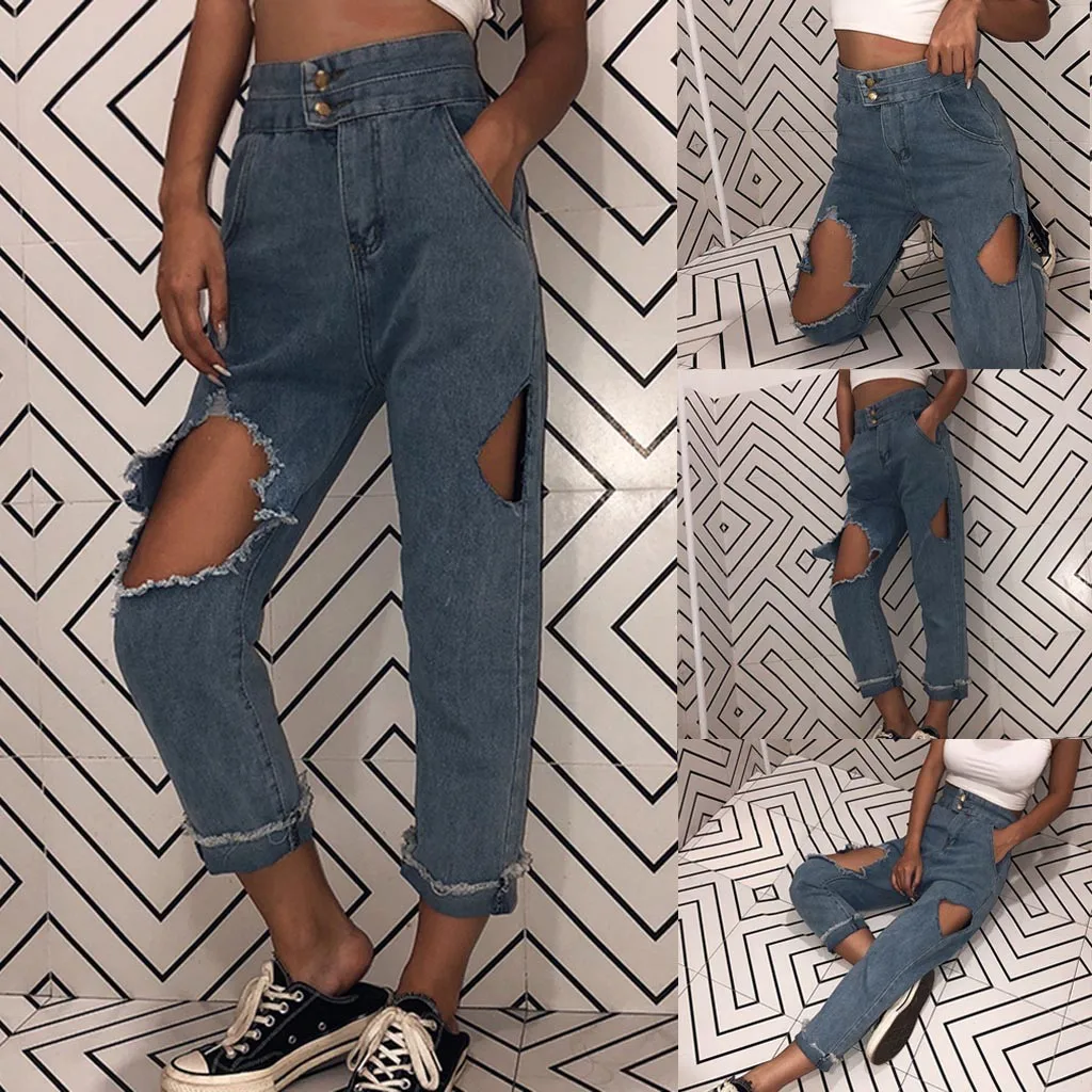 Женские рваные джинсы-бойфренды SAGACE винтажные свободные джинсы с высокой талией