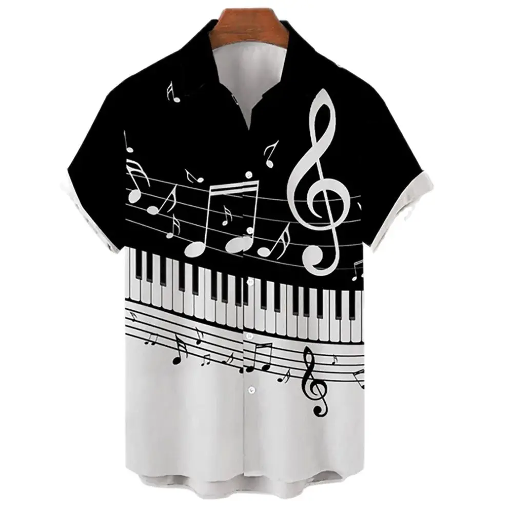 

Vintage 3D Musical Instrument Hawaiian Shirt Summer Fashion Beach Short Sleeve Shirts Oversized Chemise Homme Camisa Masculina