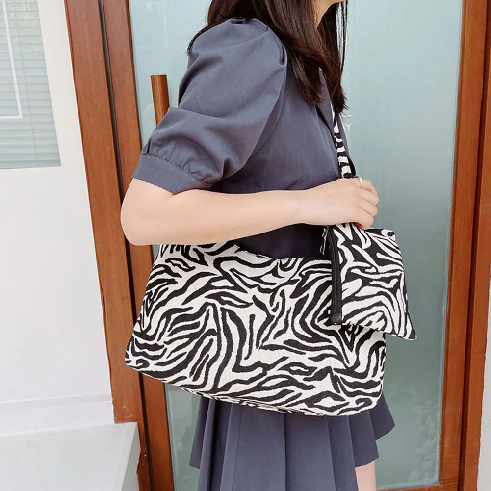 

Модная женская холщовая сумка-мессенджер через плечо с принтом зебры, повседневная женская вместительная сумка-тоут