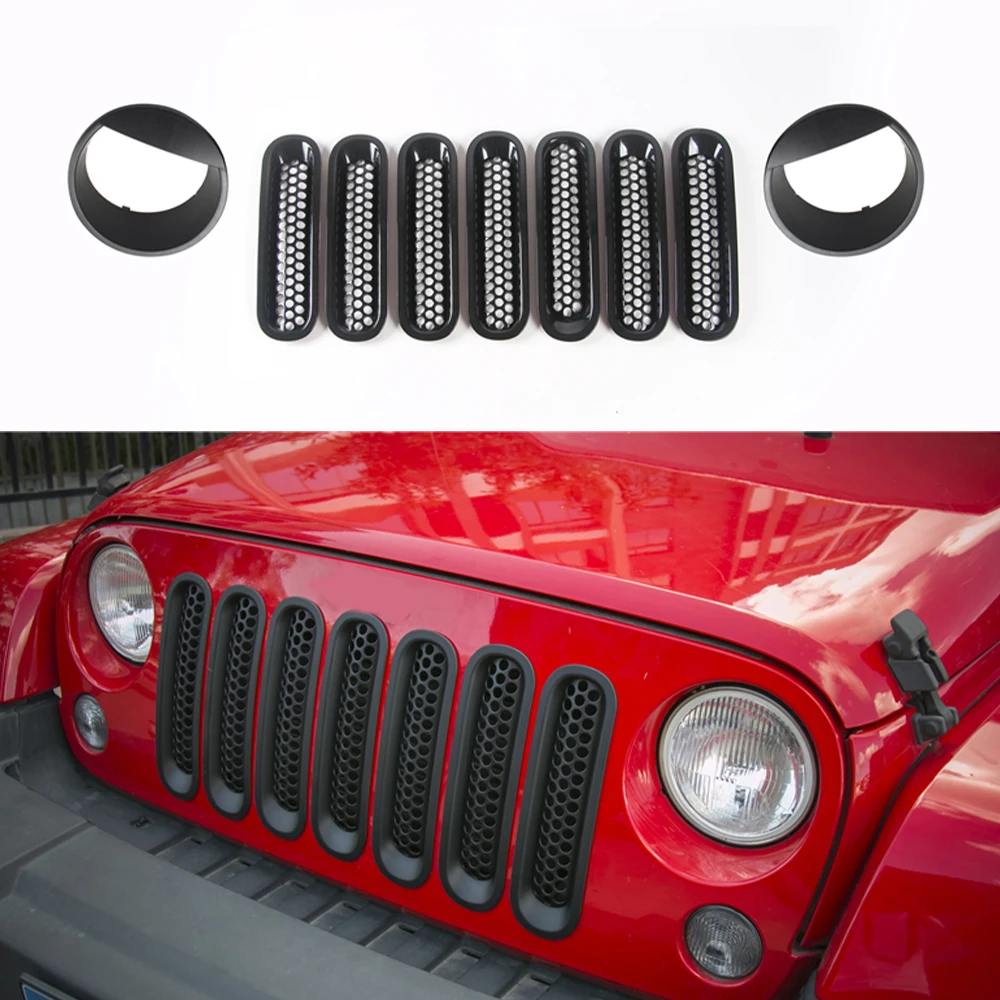 

Front Grill Decoration Cover Headlight Decal Trim Sticker for Jeep Wrangler JK JKU 2007-2017 2/4-Door Car Exterior Accessories