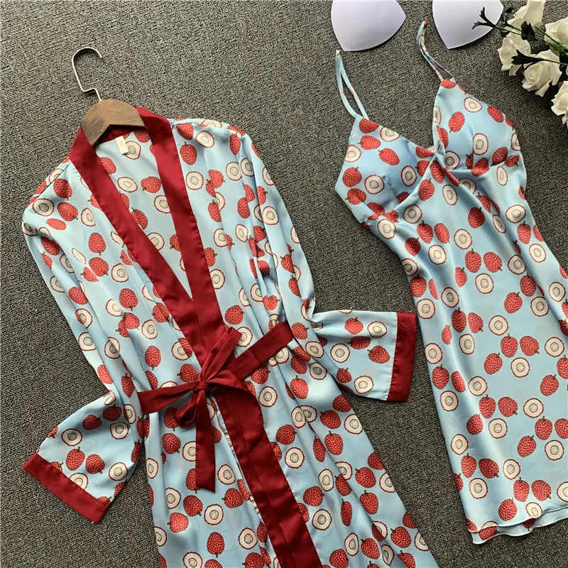 Шелковая пижама Daeyard для женщин комплект из 4 предметов с принтом атласная