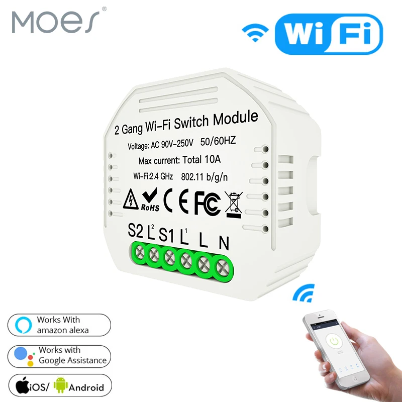 

Wifi умный светильник Diy выключатель модуль Smart Life/Tuya приложение дистанционное управление, работает с Alexa Echo Google Home 2 Gang 2 Way.