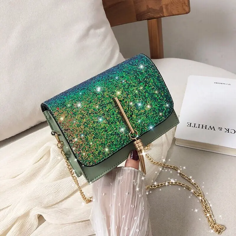 Женская сумка 2020 новый стиль корейский модная с блестками на квадратном ремешке