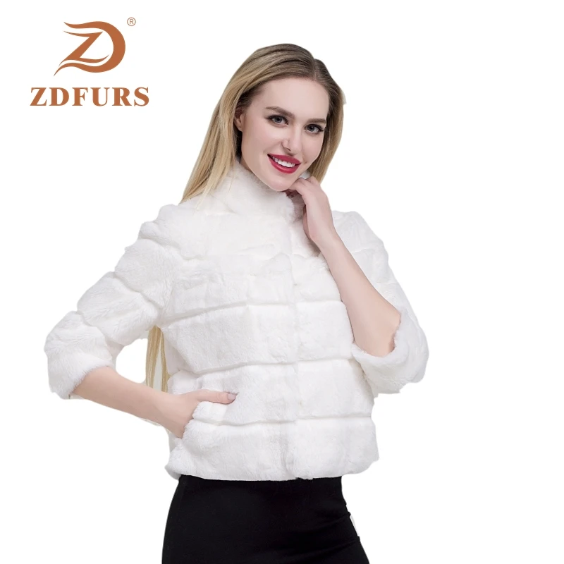 ZDFURS*2019 New Short rabbit fur Jacket 100% Full Pelt Genuine Real rex Rabbit Fur Coat Stripe Line Natural fur outerwear