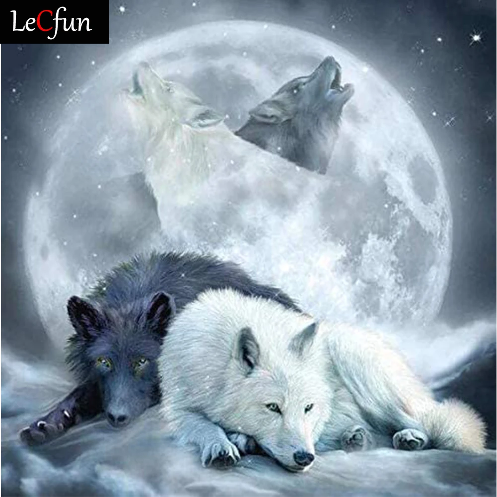 

LeCfun 5D DIY Diamond Painting Moon White&Black Wolf Diamonds Art Embroidery Pet Mosaic Picture Cross Stitch Embroidery Gift