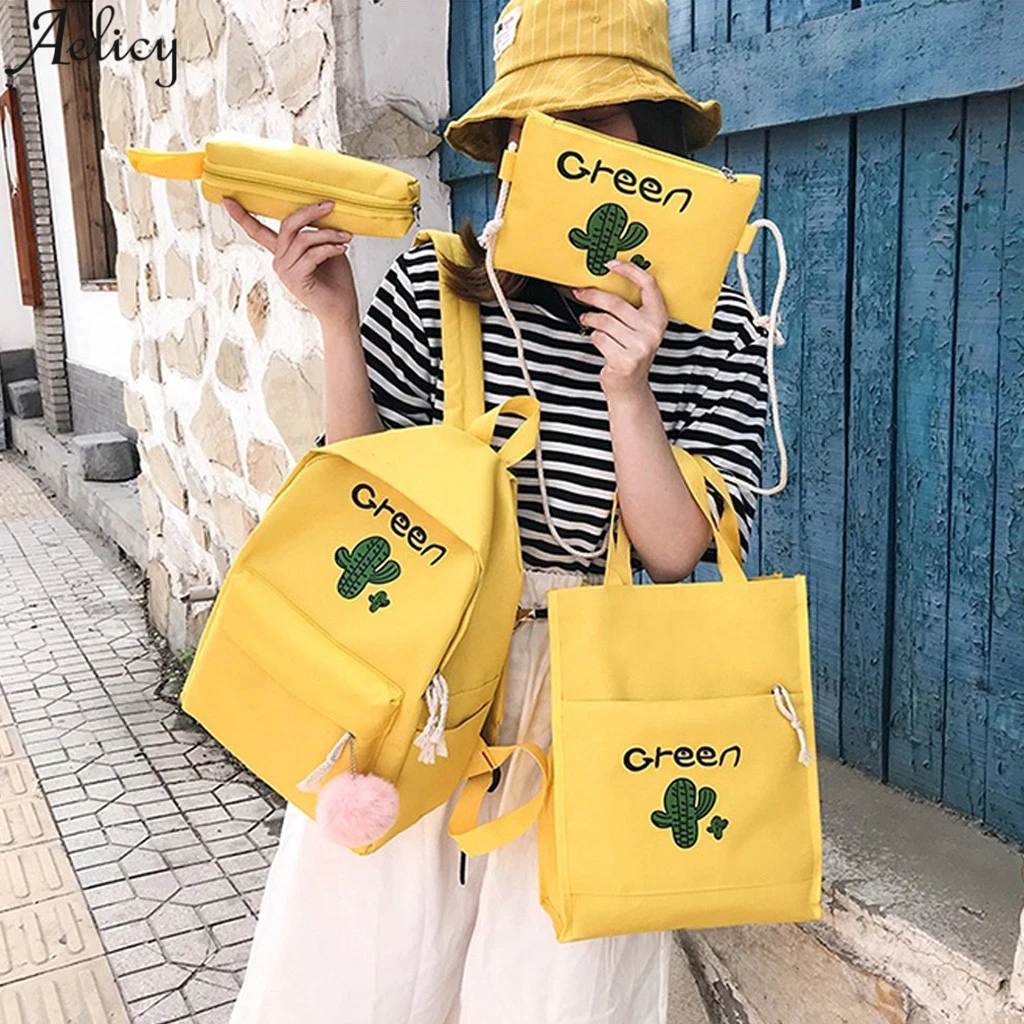 Холщовый школьный ранец для девочек подростков комплект из 4 предметов сумка на