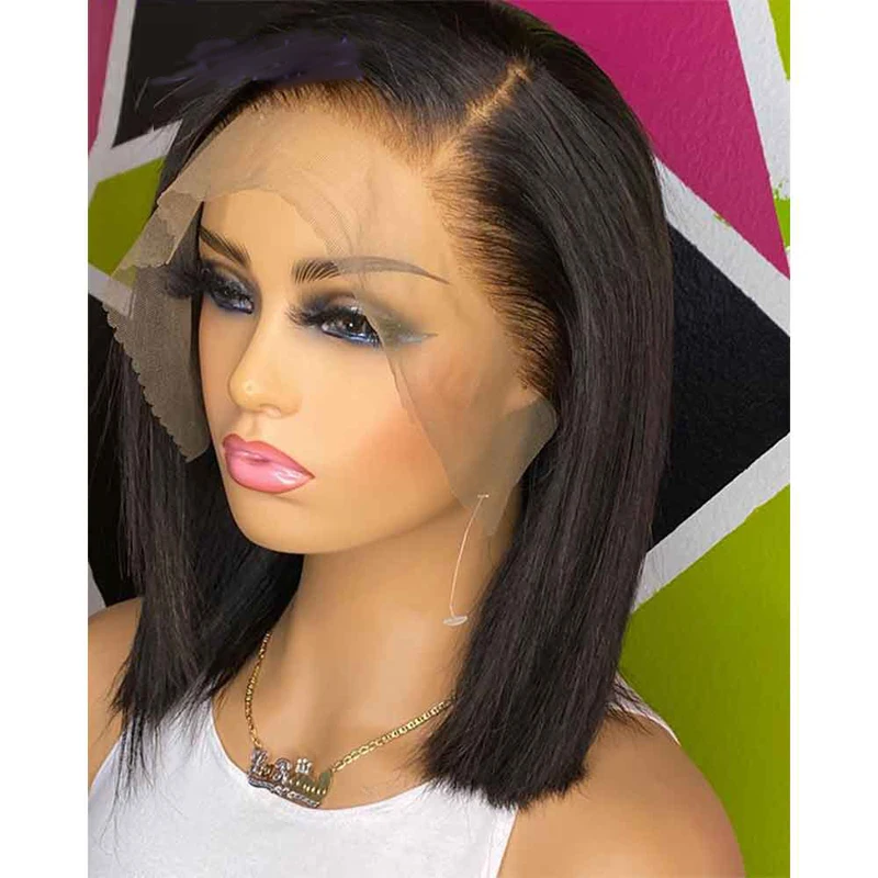 Прямые синтетические волосы для чернокожих женщин короткие с детскими кружевами