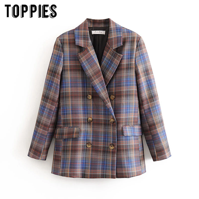 Женский офисный двубортный Блейзер деловой блейзер в клетку весна 2020|Женские