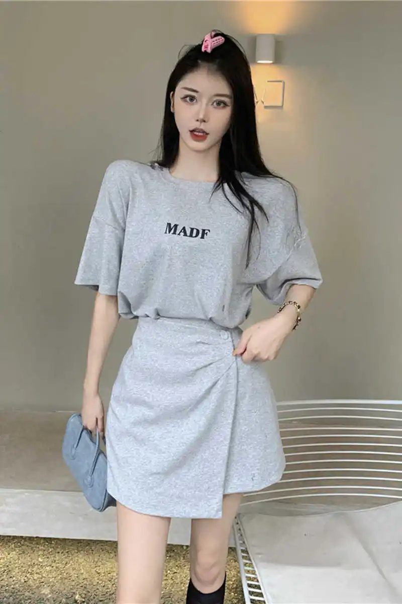 

Women Sexy Top And Skirt Set Skirts 2021 Two Piece Crop Blue Gothic Korean mori girl Sexy Cute Kawaii new style clothes
