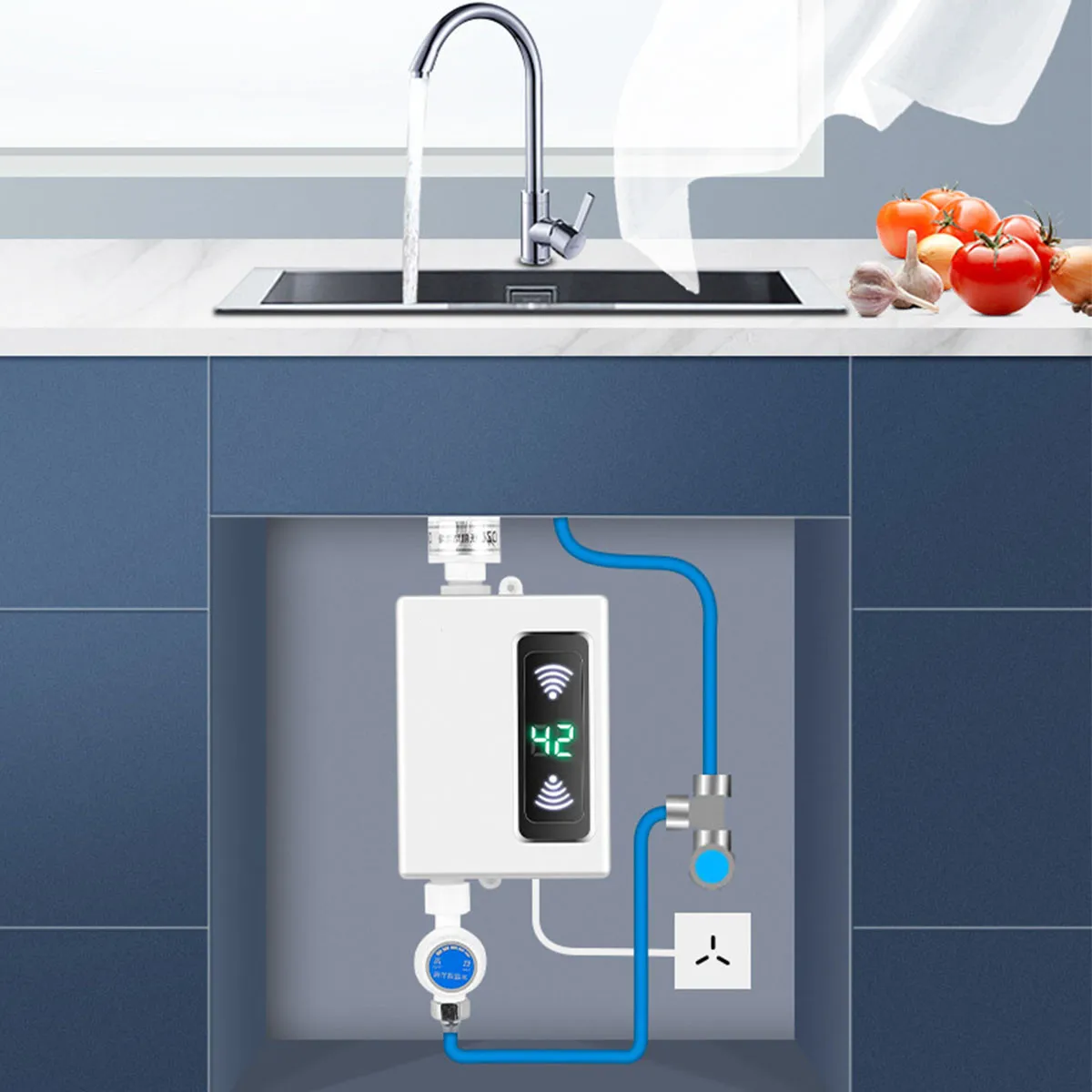 

Instantaneous electric water heater for bathroom and kitchen, 3000W and 220V faucet water heater with temperature display,