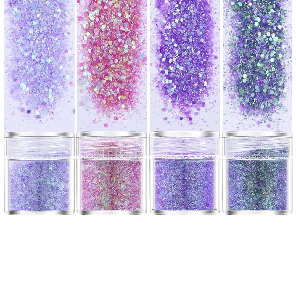 4pots Pink Purple Set Hexagon Glitters Bling Loose Sequins UV Resin Jewelry Fillings For Diy Crafts Tool Pigment | Украшения и