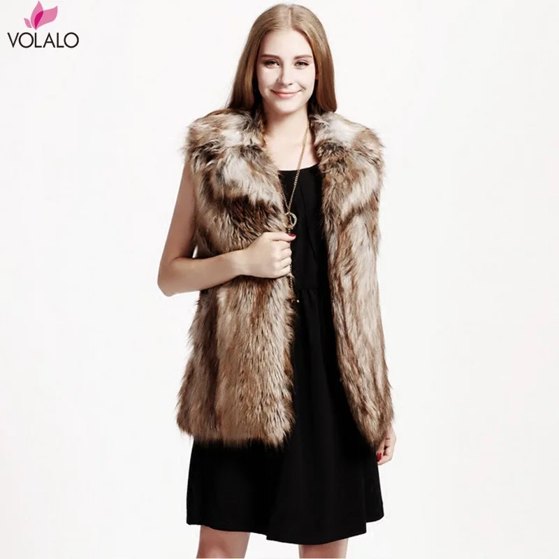 

VOLALO High Quality Fur Vest Coat Luxury Faux Fox Warm Women Coat Vests Winter Fashion Furs Women's Coats Jacket Gilet Veste 3XL