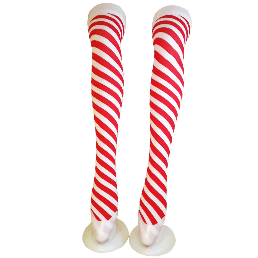 

Fashion Stockings Girls Women Halloween accessories cosplay Santa Claus Christmas diagonal stripes stretch knee-length stockings