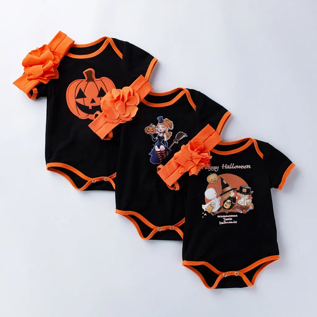 Комбинезон с изображением тыквы для маленьких мальчиков и девочек на Хэллоуин
