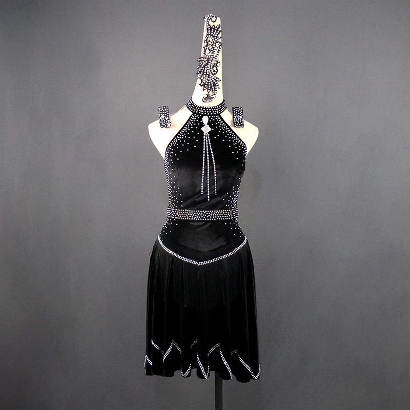 Новый латинский танец черный конкурс одежды одежда для женщин сексуальный
