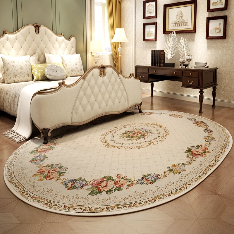 

European Oval Carpets For Living Room Flower Pastoral Home Bedroom Carpets Bedside Study Room Area Rug Floor Coffee Table Mat