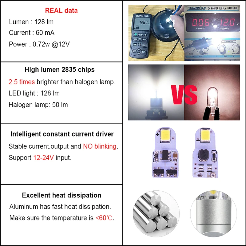 

100x T10 LED Car light Bulb 194 W5W 2 LED 501 2835 SMD Auto Turn Side License Plate Light Marker Interior Lamp Bulb 9-20V IC