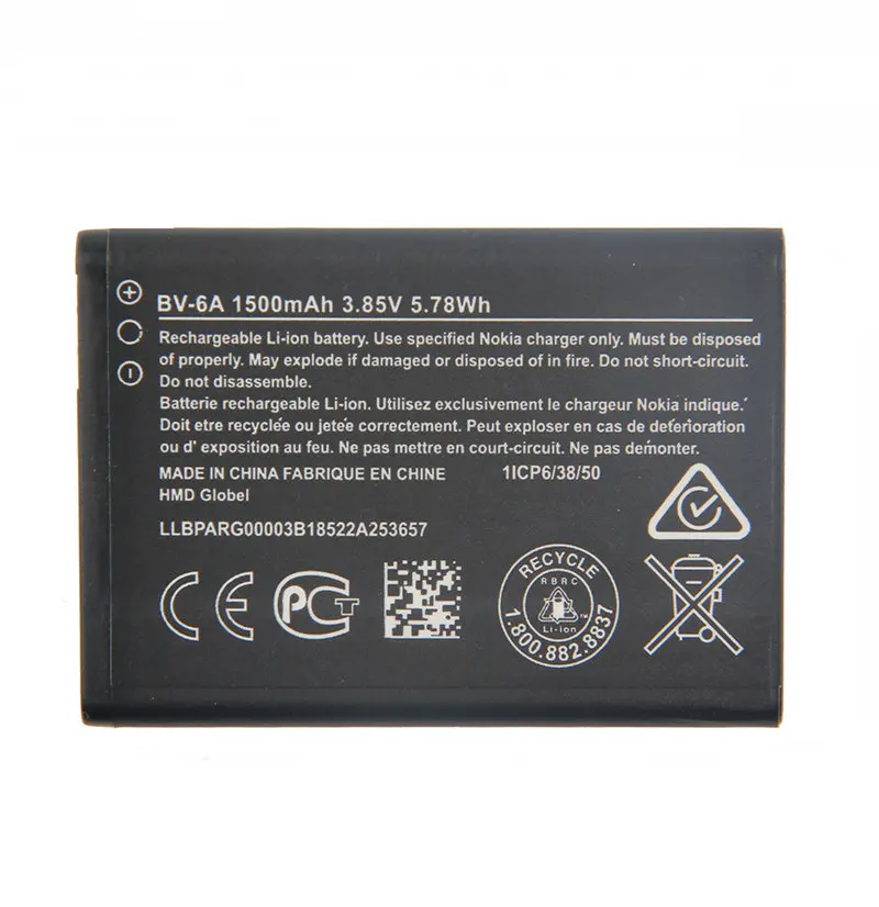 1x1500 мАч 3 85 V BV-6A BV 6A BV6A Перезаряжаемые телефон Батарея для Nokia банан 2060 3060 5250 C5-03 8110 4G