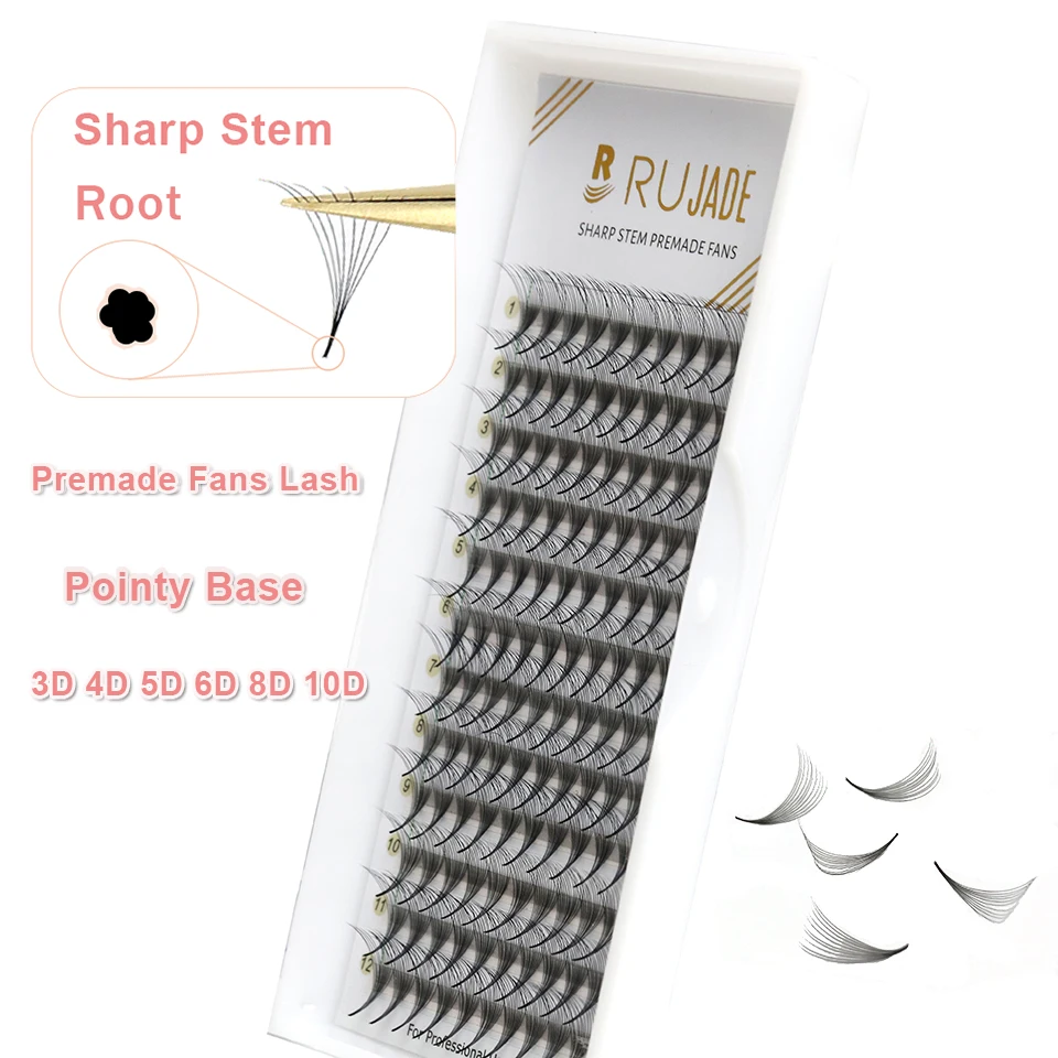 

Sharp Slim Narrow Stem Premade Fans Lashes 3D/4D/5D/6D/8D/10D/12D Thin Pointy Base Russian Volume Fans Lashes Eyelash Extensions