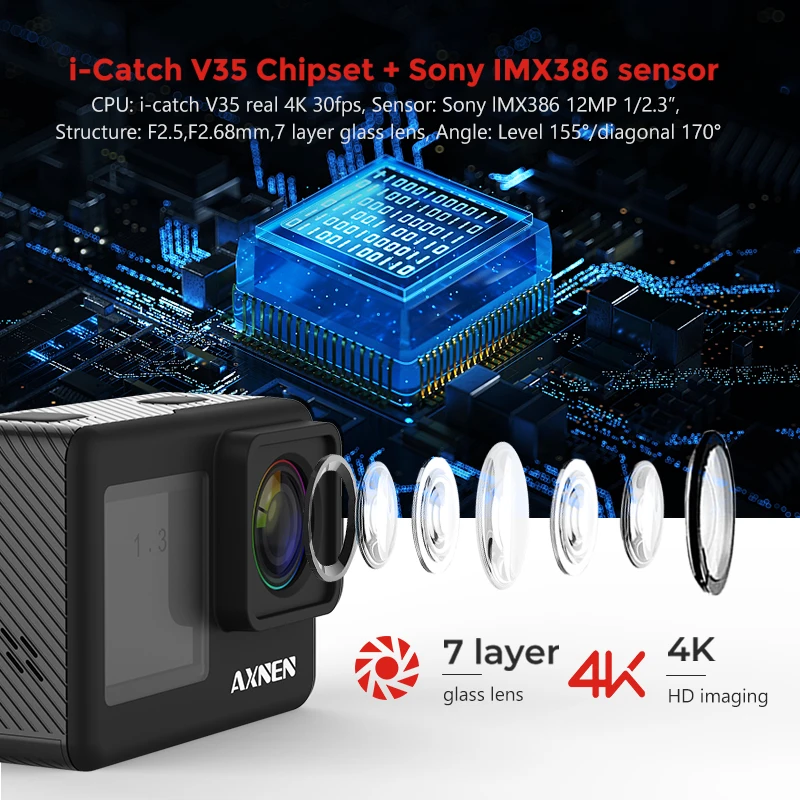 AXNEN A10 Action Camera 4K Video Shooting Sports Cam EIS Touch Screen Webcam 20MP Vlog Wifi Remote Car DVR Looping Record | Электроника
